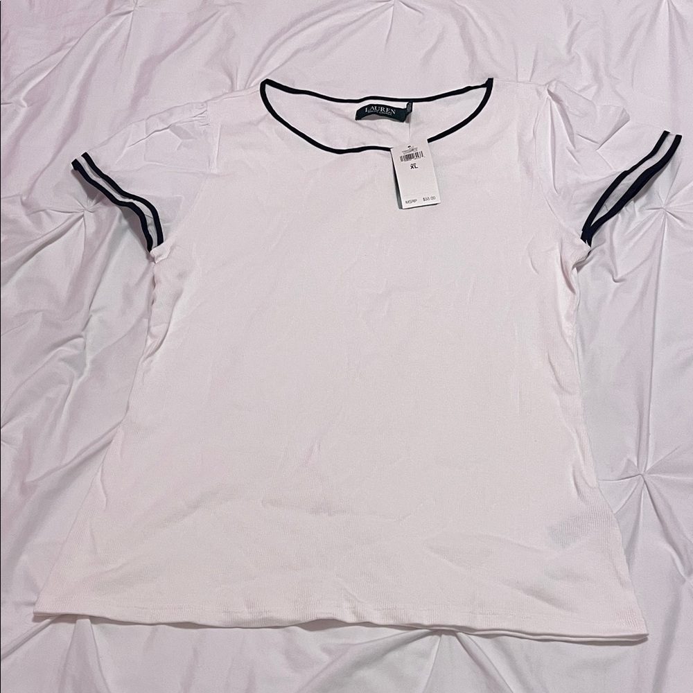 100% cotton Ralph Lauren White Tee with Black Trim